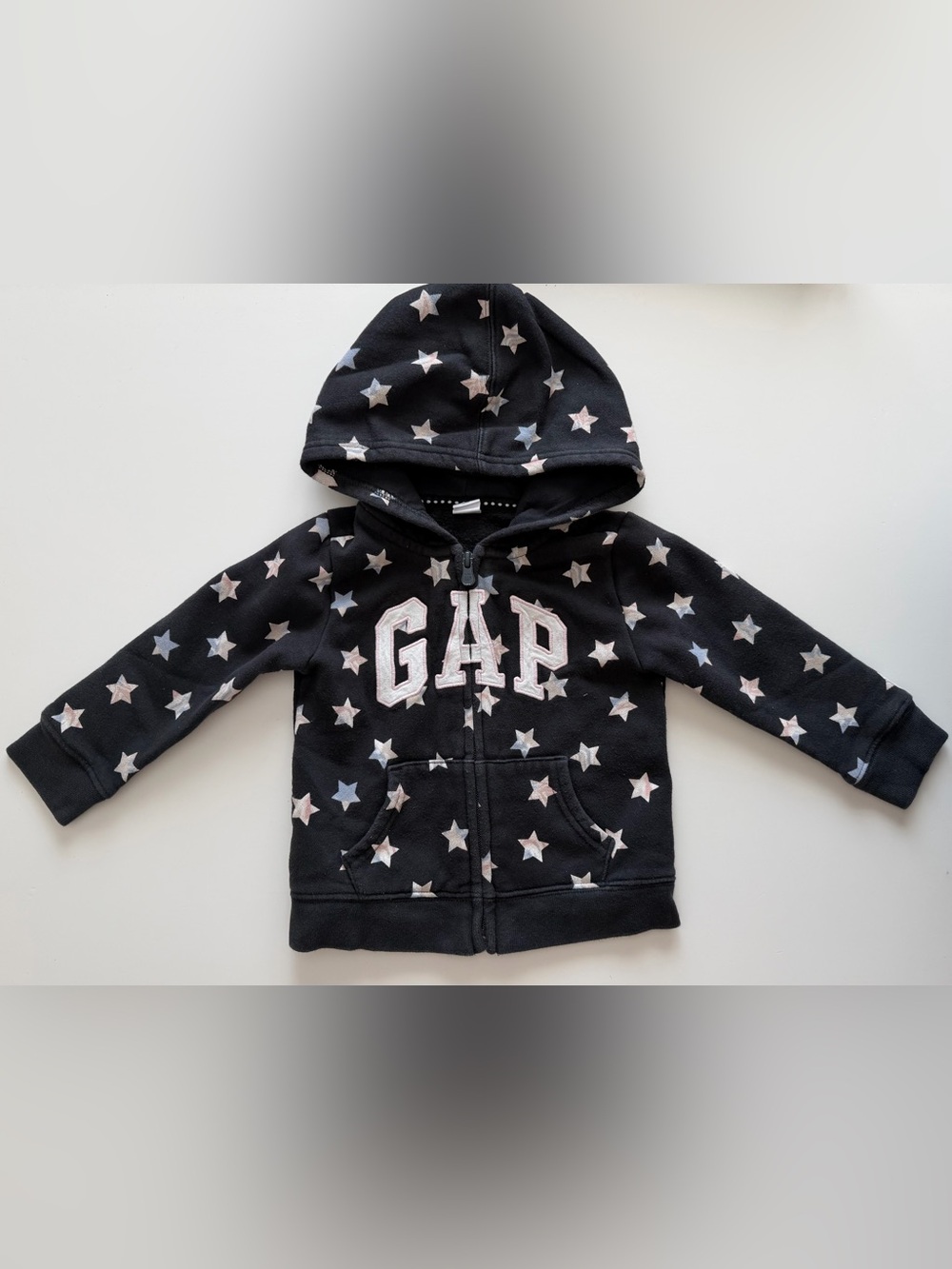 GAP 3T Black Star Zip-Up Hoodie with Pink & Light Blue Stars